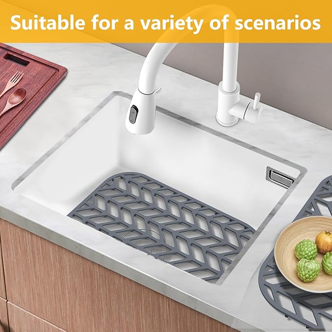 Sink Protectors for Kitchen Sink 12x11 & 13x11, Silicone Kitchen Sink mats Protector for Bottom of Farmhouse Sink(12.25"X11.5"Gray)