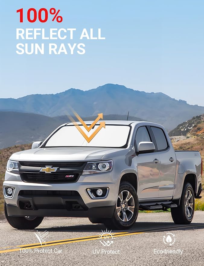 Proadsy 2025 Upgrade Windshield Sun Shade Custom Fit Chevrolet Colorado 2015-2022 4-Layer Foldable Front Sunshade Protector Sun Visor Blocks UV Rays Keep Car Cooler Accessories