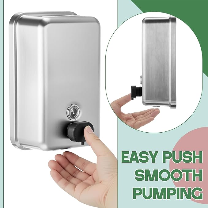 Maxdot 2 Pcs 37 OZ/1100 ML Commercial Stainless Steel Soap Dispenser Wall Mount with Manual Anti Leak Pump for Home Bathroom Accessories Kitchen