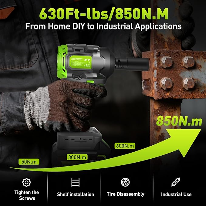 1/2 Cordless Impact Wrench: Max 850nm (630ft-Lbs) Electric Impact Wrench Kit - 20V 4ah Battery, 3-Speed, 4 Sockets, LED Light, Variable Speeds 1/2 Impact Drive for Car Tire, Mower