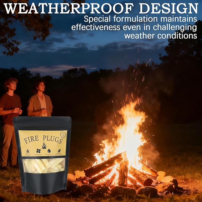 50 Pack,Waterproof Fire Starters with 5+ Minute Burn Time for Emergencies, Campfires, Survival, Fire Pits, Grills - Yellow,Non-Toxic