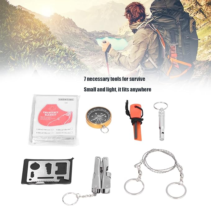 Survival Tool Kit Emergency Box Portable Sturdy Durable Large Storage Space for Car Home Travel Camping Office Sports Stainless Steel Aluminum Plastic Magnesium Rod 260g 9.17oz