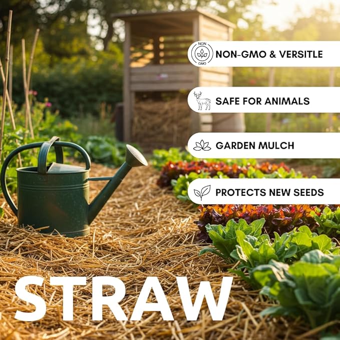 100% Natural Wheat Straw for Animal Bedding, Garden Mulch, Compost & Fertilizer, and Grass Cover (15 Pounds)