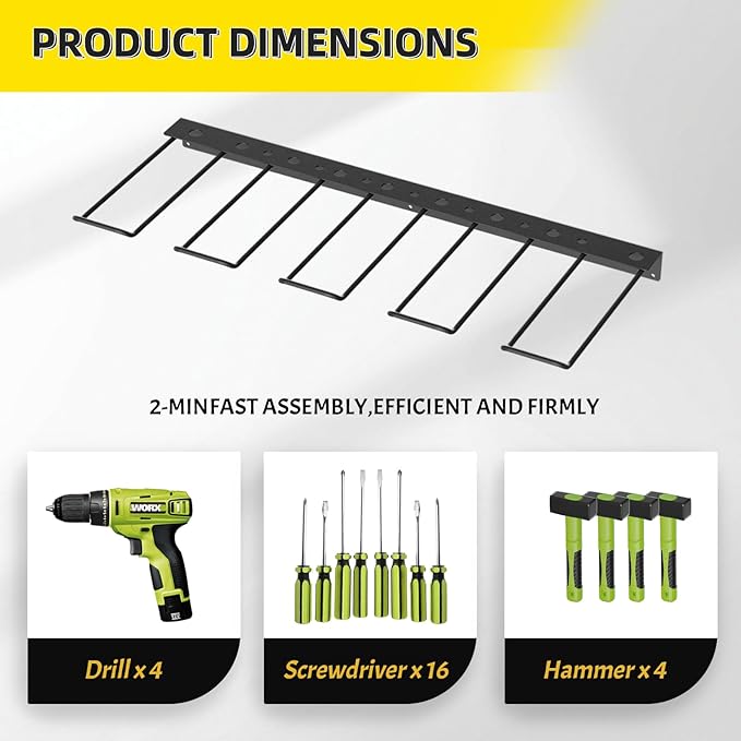 Power Tool Organizer Wall Mount with Charging Station, 4 Drill Holder + 16 screwdrivers, Heavy Duty Storage Utility Racks, Supports 100 lbs,for Garage and Workbench (16 Inch Holder Basic Version)