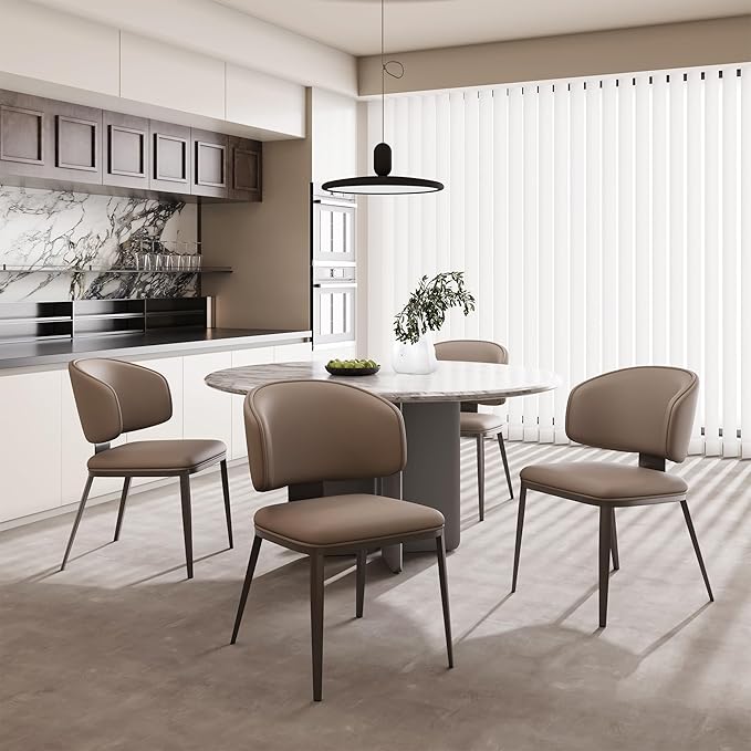 Dining Chairs Set of 2 Modern High Backrest Comfortable, Fashion Upholstered Kitchen Room Chairs with Metal Legs for Living Room (Milk Coffee of 2)