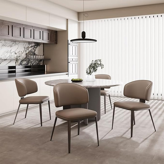 Dining Chairs Set of 4 Modern High Backrest Comfortable, Fashion Upholstered Kitchen Room Chair Armless Dinner Room Chair with Metal Legs for Living Room （Milk Coffee of 4）