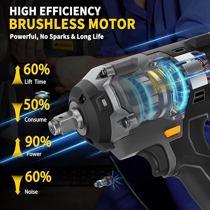 922FT-lbs Cordless Impact Wrench,1250N. m Brushless 1/2" Impact Gun with 2 x 4.0Ah Battery,21V High Torque Impact Driver with 5 Sockets,Pistola De Impacto for Truck RV Car Heavy Construction