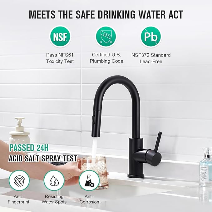CREA Bathroom Faucet with Pull Out Sprayer,Black Bar Sink Faucets for Small Kitchen Mini Pre Wet Bar Vanity,Single Handle Pull Down 2 Modes,cUPC/NSF