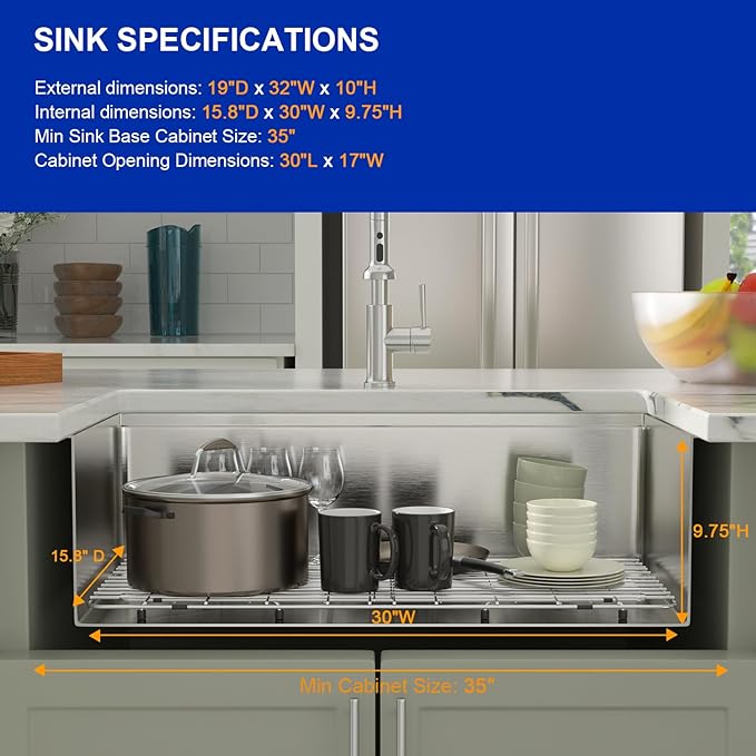 Dcolora 32 Inch Kitchen Sink Undermount Workstation Handmade-Welding 16 Gauge Stainless Steel Large Single Bowl Sinks, Round Corner 32"x19"x10", DC-U7744