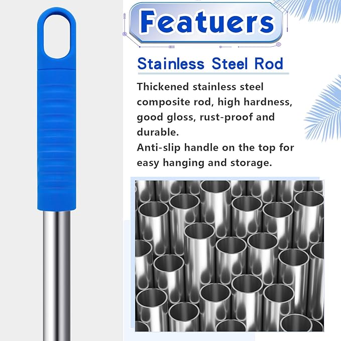 Suclain 4 Pcs Clip on Dust Mop Handle with Chuck 51.18 Inch Stainless Steel Flexible Maneuvering Mop Stick Replacement for Home Restaurant Kitchen Office Bathroom Wood Laminate Tile Floor Cleaning