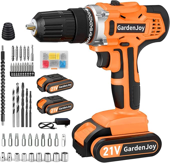 GardenJoy 20v Cordless Drill Set, Power Electric Kit 2 Batteries With Charger 30Nm 2-Speed 3/8" Keyless Chuck 24+1 Position Drill Driver screwdriver Bits with LED Electric Work Light for DIY