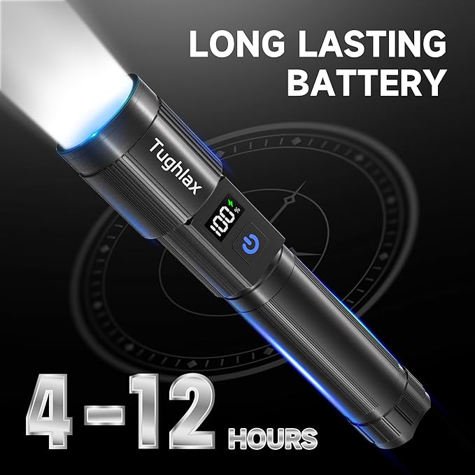 4Pack Rechargeable Flashlights High Lumens, LED Flashlight Rechargeable with LCD Digital Display, 5Modes Adjustable Flash Light, Super Bright Flashlight Powerful, Tactical Flashlights for Home