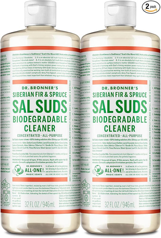 Dr. Bronner's - Sal Suds Biodegradable Cleaner (32oz, 2-Pack) – Concentrated All Purpose Cleaning Solution & Mop Soap, For Floors, Laundry & Dishes – Powerful Formula Made with Plant-Based Surfactants