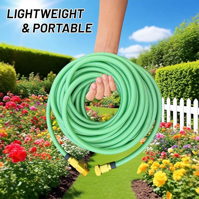 Non-Expandable Garden Hose 50 ft, Flexible Water Hose with 10 Function Nozzles, Leak-Proof Design High-Density Fabric&Shut-Off Valve, Hose Straps Garden Hose Pipe for Car Wash, Yard, Camper, Lawn