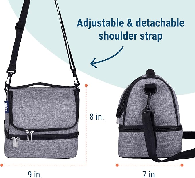 Wildkin Two Compartment Insulated Lunch Bag for Kids – School & Travel Ready - Gray Tweed