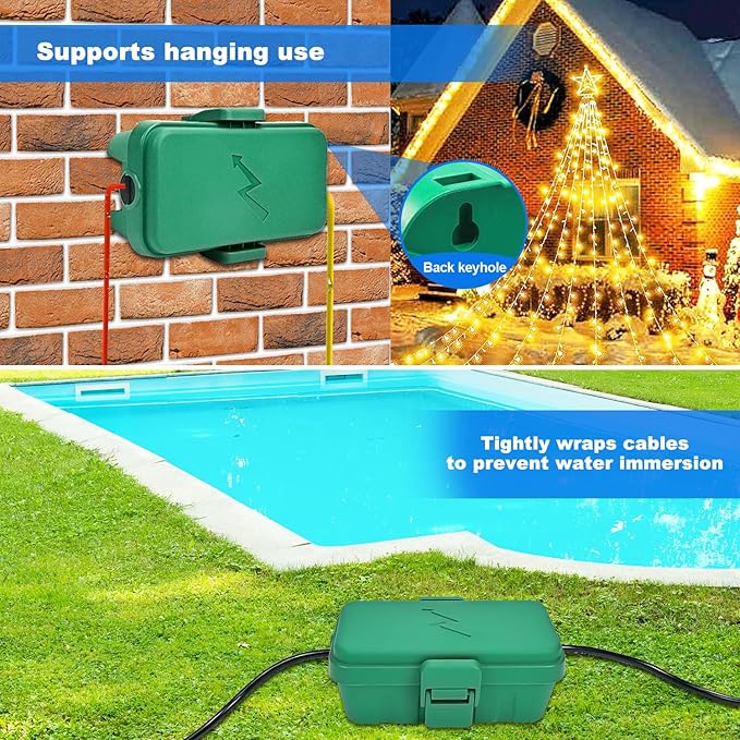 Hrensaw 3PCS Small Weatherproof Electrical Connection Box(Inner 5.5x3x2.2inch),Outdoor Electrical Box,Waterproof Extension Cord Covers for Plug, Extension Cables, Holiday Lights,Green