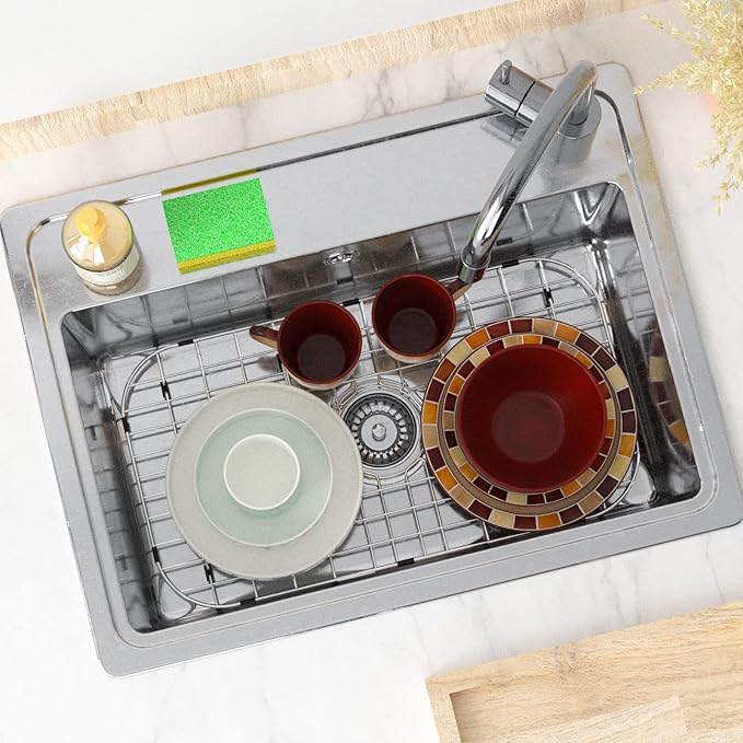 Sink Protector Grid Protector Kitchen Sink Grates, Centered Drain with Corner Radius, Sink Bottom Grid for Kitchen, 304 Stainless Steel Rust Resistant 26" X 14"