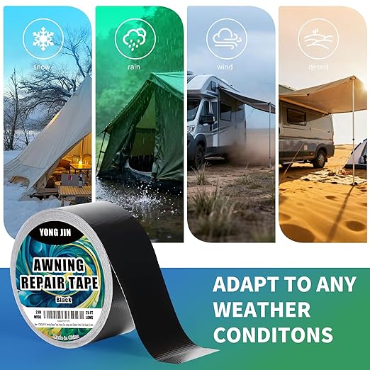 YONGJIN RV Awning Repair Tape, Heavy Duty Outdoor Tent Repair Tape and Tarp Tape, Waterproof Tarp Patch Kit for Camper, Boat Covers, Canvas, Sail, Canopy, and Outdoor Fabric Tear Repair (4 inch)
