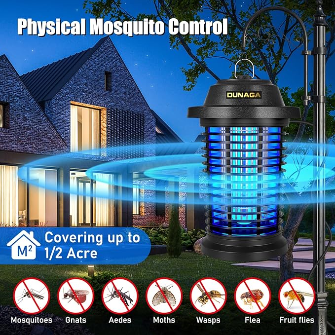 Bug Zapper Outdoor, Mosquito Zapper Indoor, Electric Fly Zapper, Fly Traps, Coverage of 1/2 Acre, 15W Light & 4200V Grid Fly Killer for Home, Backyard, Patio