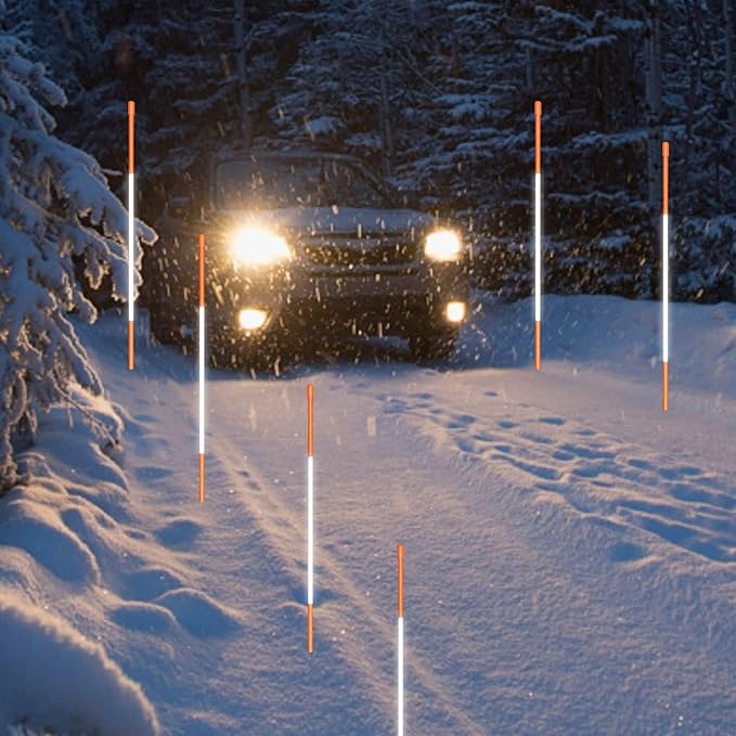 Hourleey 20 Pack 48" Reflective Driveway Markers, 5/16 Inch Dia Snow Stakes with Fiberglass Pole & Hammer Cap, Visibility Safety Markers Reflective Strip for Snow Plowing and Landscape