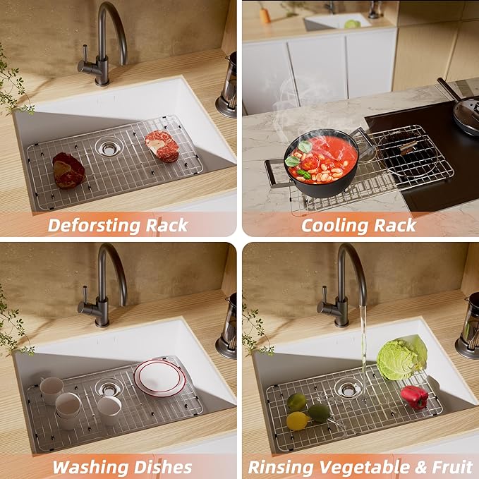 Sink Protector for Kitchen Sink,Metal Sink Rack 28-7/8" X 14-3/8",Corner Radius 4/5",Stainless Steel Sink Grate with Rear Drain Hole for Single Bowl,Sink Grid for Bottom of Sink with Strainer,1 Pack