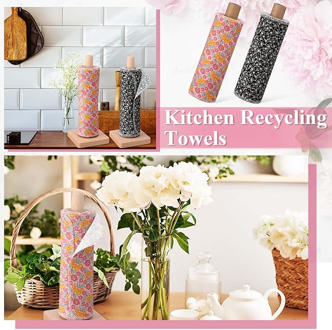 Redbaker 50 Pcs Reusable Paper Towels Paperless Reusable Cotton Cloths Toilet Absorbent Washable Paper Towels with Roll Kitchen Dishcloth for Kitchen Paperless Dishcloths(Rustic)