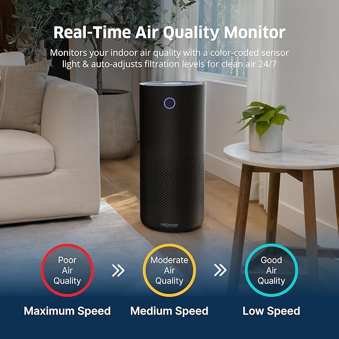 AirDoctor 4000 Air Purifier for Large Rooms | Triple filtration technology with UltraHEPA, Carbon/VOC material & Air Quality Sensor | Captures Particles 100x Smaller Than HEPA Standard