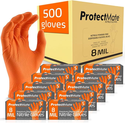 Orange Heavy Duty Nitrile Gloves - 8 Mil Textured Nitrile Gloves Disposable Latex Free