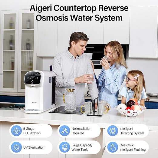 Portable UV Countertop Reverse Osmosis Water Filter, 5-Stage Water Filtration System, No Installation Need, 5:1 Pure to Drain, RO Water Purifier for Home Kitchen Office
