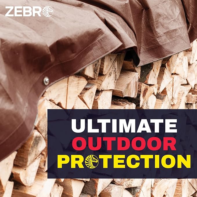 10' x 10' Brown Tarp with Grommets Reinforced - 5 Mil Thick - Durable UV Resistant Plastic Tarps Waterproof - Large Tarpaulin Cover for Outdoor Camping Over/Under Tent Tarp RV Roof Rain - Zebro