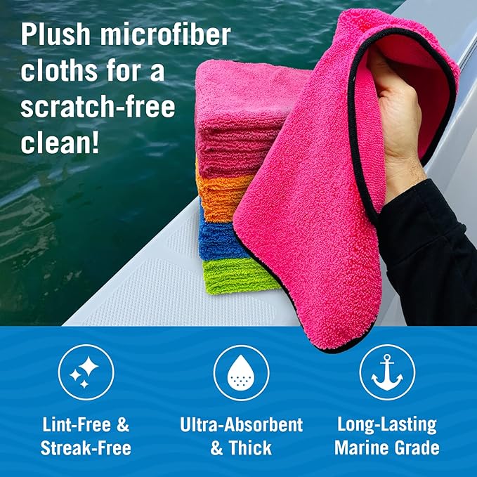 Better Boat 12 Pack Microfiber Cloth Kit, Lint-Free Cleaning Towels for Cars, Boats, and Home, Thick Large Microfiber Cleaning Cloths, Bulk Set