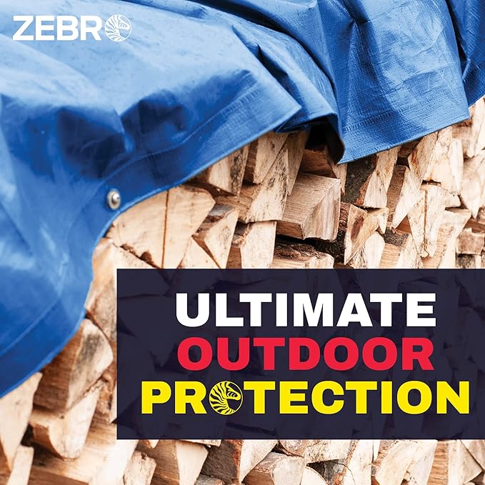 10' x 16' Blue Tarp with Grommets Reinforced - 5 Mil Thick - Durable UV Resistant Plastic Tarps Waterproof - Large Tarpaulin Cover for Outdoor Camping Over/Under Tent Tarp RV Roof Rain - Zebro