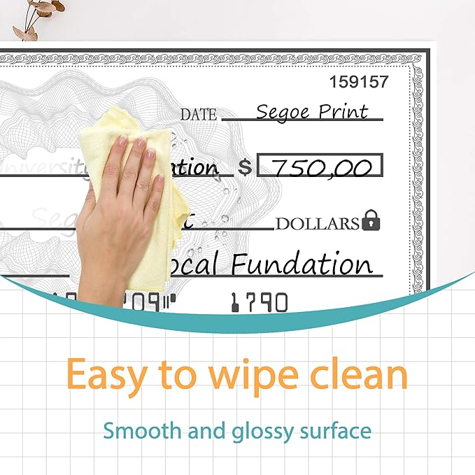 40x16 Inch Giant Paper Check Presentation Sign | Double-Sided Dry Erase Reusable for Endowments & Fundraisers | Oversized Printable Check Stock for Corporate Events