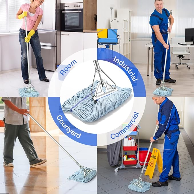 String Mop Heavy Duty for Floor Cleaning- Industrial Commercial Wet Mop with 59inch Mop Handle for Home,Garage,Office, Workshop, Warehouse Floor Cleaning