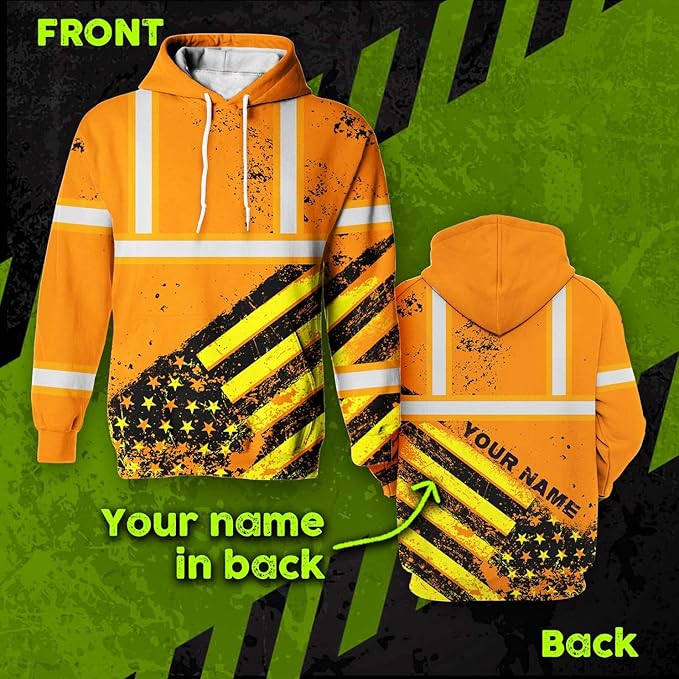 Color US Flag High Visibility Hoodie for Men Women Reflective Tapes Safety Workwear for Worker Runner Patriotic