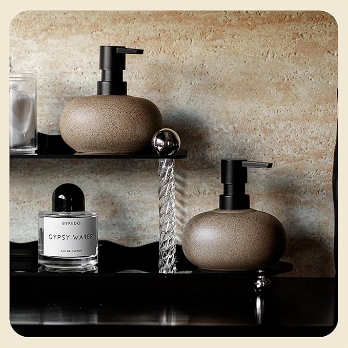 10oz Ceramic Hand Soap Dispenser, Elegant Liquid Soap Dispenser for Bathroom Countertop, Heavy & Sturdy Dish Wash SoapDispenser for Kitchen (Brown)