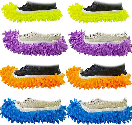 M-jump 8 PCS 4 Pairs Duster Mop Slippers Cover, Multi Function Chenille Fibre Washable Dust Mop Floor Cleaning Shoes for Bathroom, Office, Kitchen, House Polishing