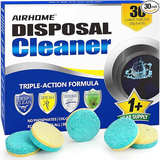 Garbage Disposal Cleaner & Deodorizer Tablets – 30 Count 15-Month Supply, Dual Enzyme Deep Cleaning Pods with Tea Tree, Mint & Lemon Oils, Eco-Friendly, Fits All Kitchen Drains