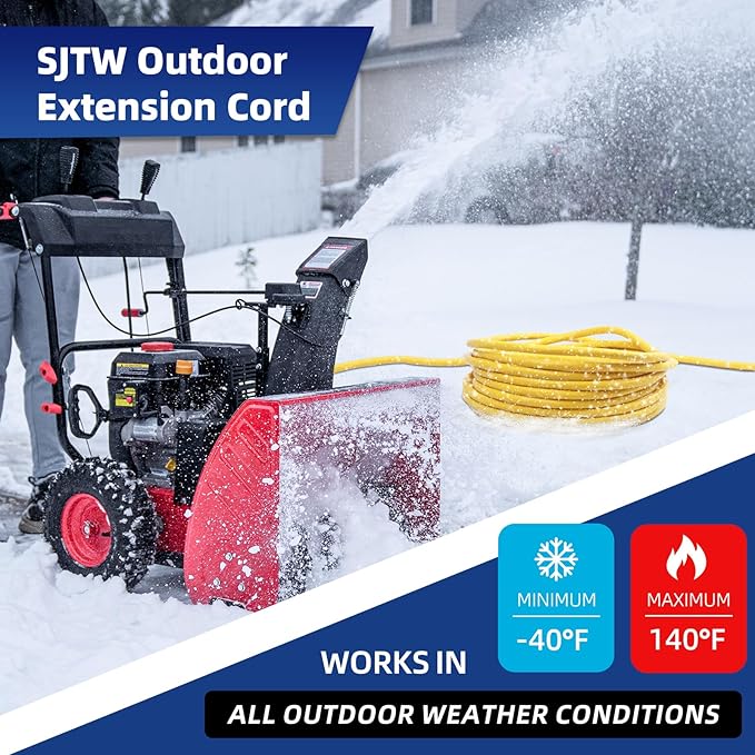 50 FT Outdoor Extension Cord with Multiple Outlets, 12 Gauge Heavy Duty Yellow Extension Cord Waterproof with 3 Outlet, 3 Prong Power Cord for Garden and Home Use Indicator Light, ETL Listed