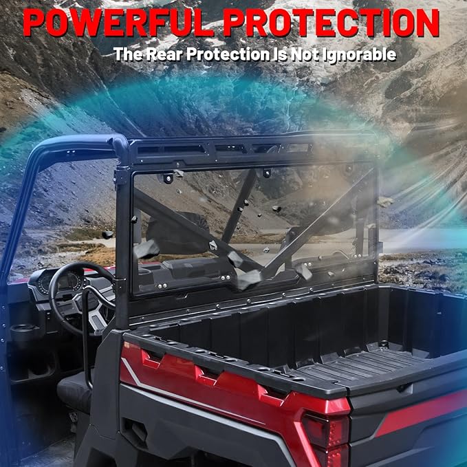 StarknightMT Ranger XP 1000 Rear Windshield, Smoke Tinted Ranger 1000 Back Window Rear Windscreen Compatible with Polaris Ranger XP 1000/Crew 2017-2025, Ranger 1000/Crew 2020-2025