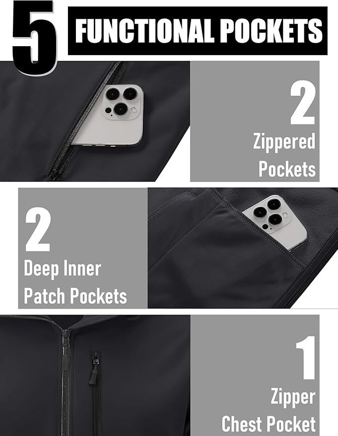 MAGCOMSEN Men's Waterproof Fleece Lined Rain Jacket Lightweight Softshell Raincoat with Hood Winter Hiking Windbreaker