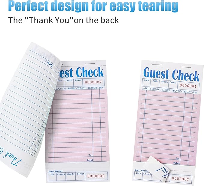 12 Pack Pink Guest Checks Books for Servers Server Note Pads, Waiter Checkbook, Waitress Notepad for Restaurants, Paper Checks 50 Sheets/Pack, 600 Total Tickets