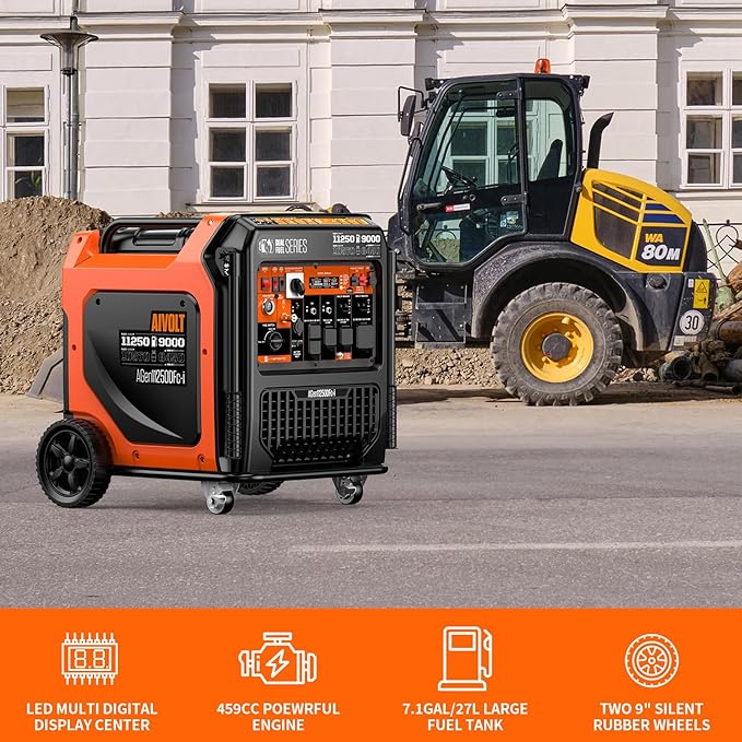AIVOLT 11250 Wattages Dual Fuel Portable Inverter Generator Super Quiet Gas Propane Powered Remote/Electric Start Outdoor Generator ATS Ready for Home Backup, RV, Jobsite, 50 State & CARB Compliant
