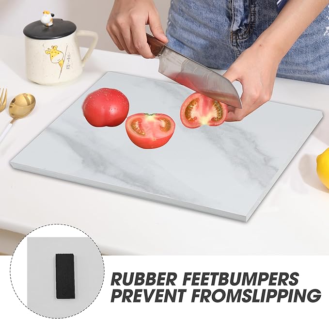 Ceramic Cutting Board for Kitchen 9x5.9 Inch, Marble Pattern Stone & Glass Non-Scratch Board for Cheese, Pastry, Chopping - Dishwasher Safe, Knife-Friendly