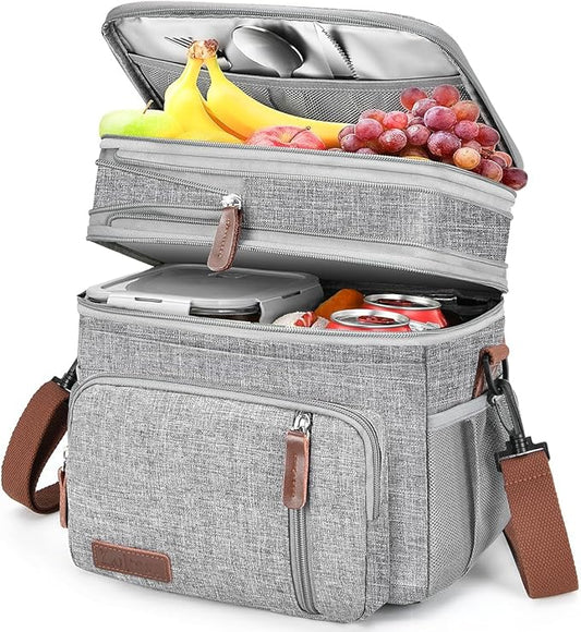 LOKASS Lunch Box & Lunch Bag for Women Men, Expandable Insulated Adult Lunch Box Leakproof Cooler Bag with Adjustable Shoulder Strap, Reusable Womens Lunch Bags for Work Picnic Beach, 16L, Grey