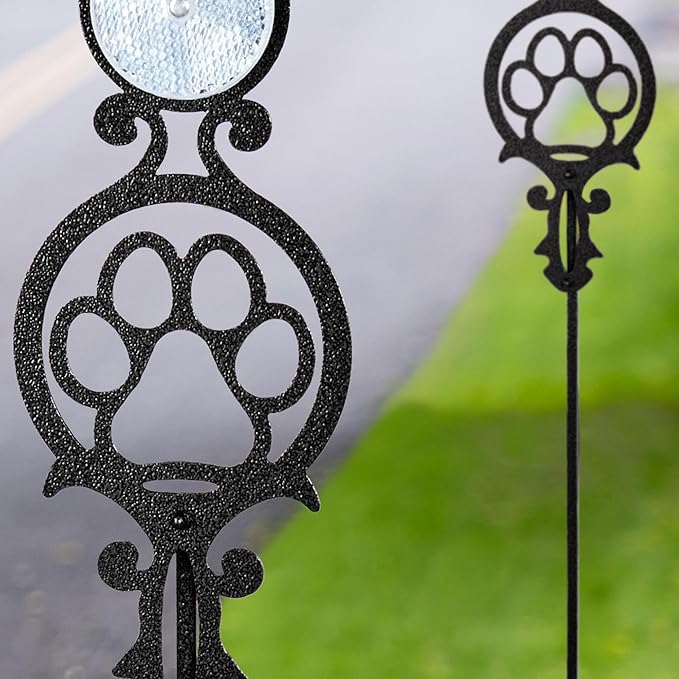 Touch of Class Pathways Reflective Driveway Marker Stake Set of Two for Outdoor Use | Paw Print Design | Personalized Tall Reflector Set of 2 | Black Durable Finish
