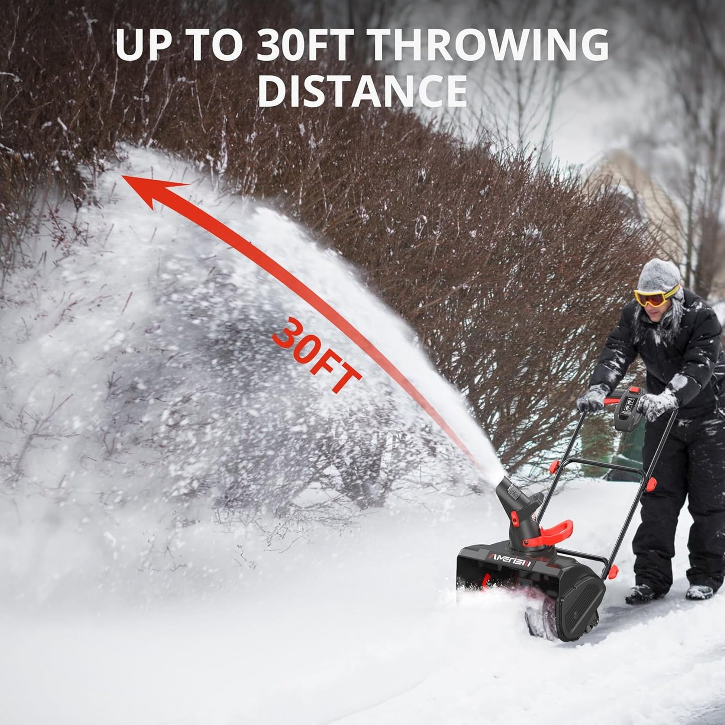 18-Inch Electric Snow Blower, 30 FT Throw Distance, 15-Amp Corded Snow Thrower, 2200 RPM Motor, Lightweight Snow Removal Machine for Driveway, Sidewalk, Patio & Small Yard