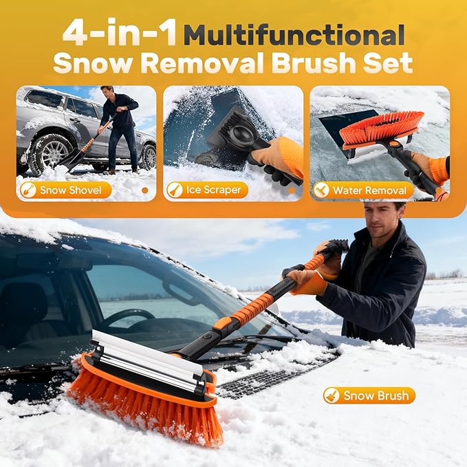 55'' Detachable Snow Shovel with Extendable Ice Scraper & Snow Brush - Snow Scraper with Ergonomic Foam Grip and 270° Pivoting Brush Head for Car Truck SUV Windshield Window & Winter Accessories