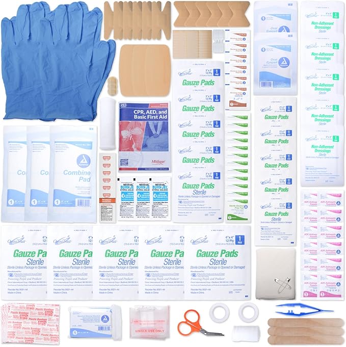 MFASCO First Aid Kit - 158 Piece, Blue Nylon Case with Carry Handles, Compact Emergency Kit for Home, Auto, Sports, Travel, Camping, Hiking, Backpacking - Lightweight 1.2 lbs, 8 x 6.5 x 3 Inches