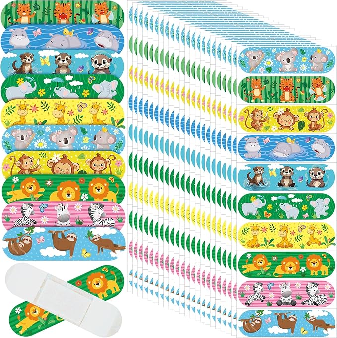 Patelai 300 Pieces Kids Bandages Bulk 10 Styles Children's Adhesive Flexible Colorful Cute Cartoon Bandages Waterproof Breathable Stickers Protection Care Cuts for Girls Boys(Animals)